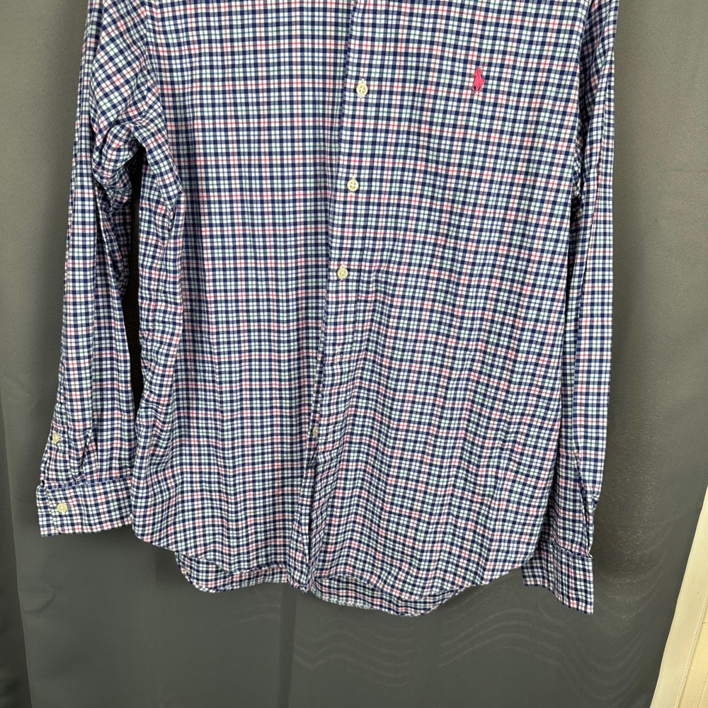 Ralph Lauren Mens Large Blue Pink Gingham Check Long Sleeve Button Down Shirt - Picture 6 of 9